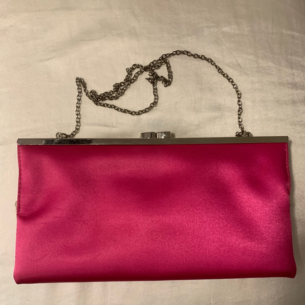 BCBG Hot Pink Satin Clutch